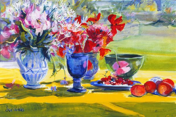 Midsummer flowers on garden table von Sue Wales