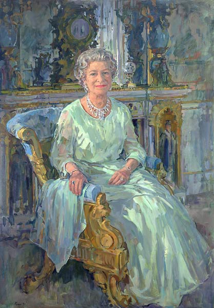 Her Majesty the Queen, 1996 (oil on canvas)  von Susan  Ryder