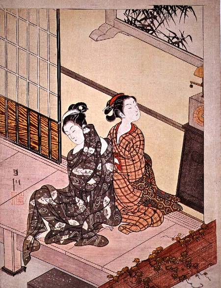 The Evening Bell of the Clock, one of a series of 'Eight Parlour Scenes', which translate the classi von Suzuki Harunobu
