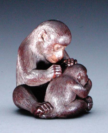 Netsuke depicting a mother monkey and her son von Suzuki Tokuku