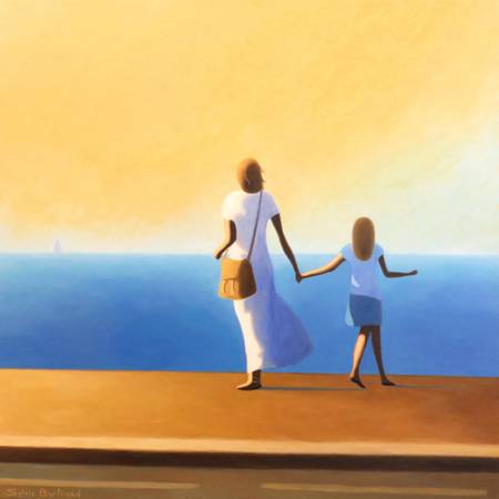 Mère et fille devant la mer , inspiré de la Promenade des Anglais , Nice 2019