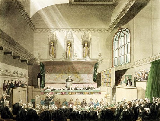Court of King''s Bench, Westminster Hall, from ''The Microcosm of London''; engraved by J. Black (fl von T. Rowlandson