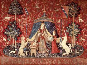 Dame mit Dienerin in einem Zelt aus Serie "Die Dame mit dem Einhorn" 1495