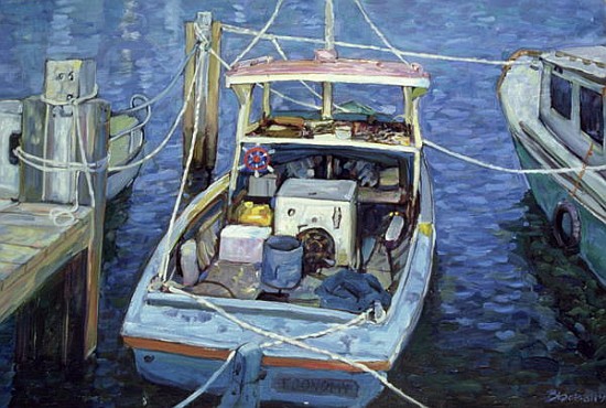 Old Fishing Launch at the Wharf, 1988 (oil on canvas)  von Ted  Blackall