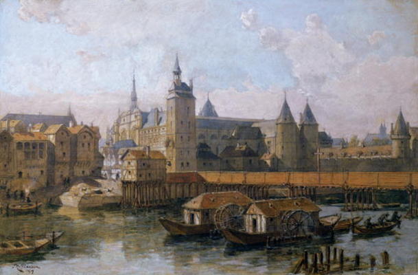 The Ile de la Cite and the Palais de Justice (formerly the Palais Royal) in the 16th century, 1917 ( von Theodor Josef Hubert Hoffbauer