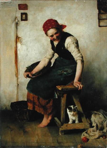 Young Girl with a Cat von Theodor Schmidt