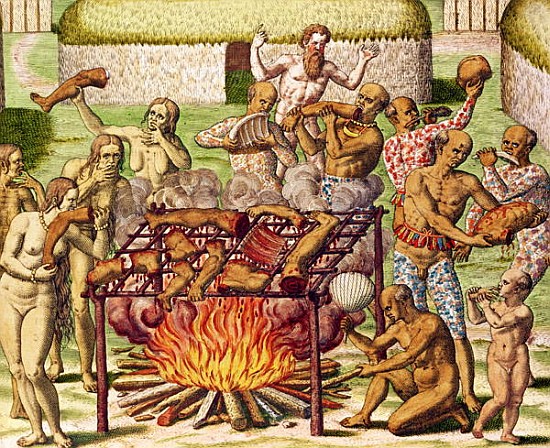 Scene of cannibalism, from ''Americae Tertia Pars...'' von Theodore de Bry