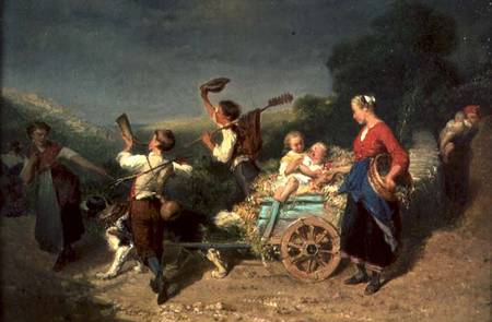 Children with a dog cart von Théodore Gérard