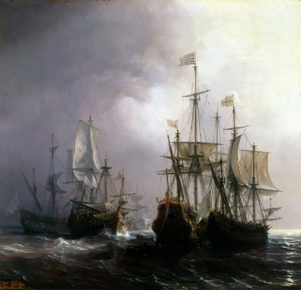 Französische Schiffe Fidèle, Mutine and Jupiter kapern drei holländischen Handelsschiffe 1711 von Théodore Gudin