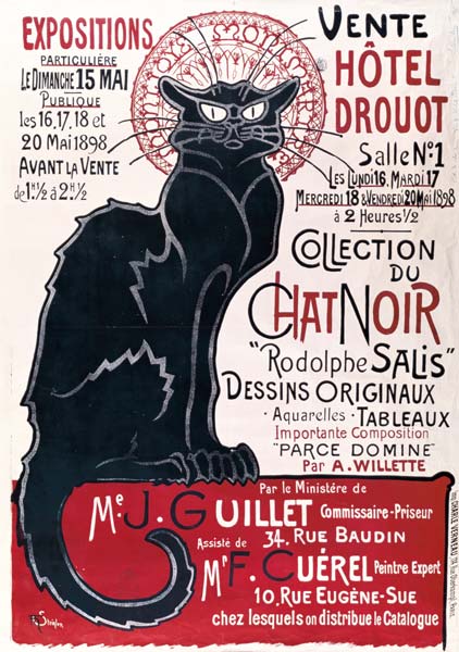 Poster advertising an exhibition of the ''Collection du Chat Noir'' cabaret at the Hotel Drouot, Par von Théophile-Alexandre Steinlen