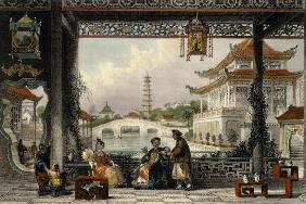Pavilion and Gardens of a Mandarin near Peking, from 'China in a Series of Views' by George Newenham 19th