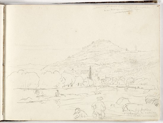 Sketch of hilltop, riverbank and figures von Thomas Cole