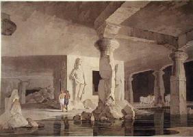 Part of the Temple of the Elephanta, plate VIII from 'Oriental Scenery' published