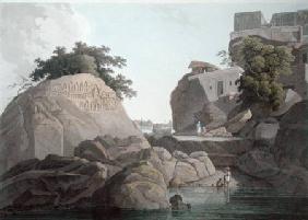 South East View of the Fakeers Rock on the River Ganges, near Sultaungunge, plate X from 'Oriental S published