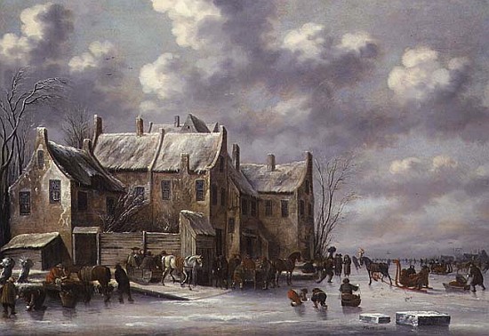 Winter Scene with View at Medemblik von Thomas Heeremans
