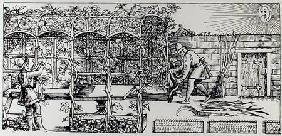 Arbour being built as a shade against the sun, from 'The Gardener's Labyrinth' 1586