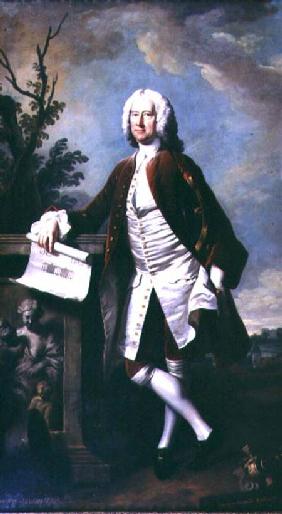 Portrait of Theodore Jacobsen, architect of the Foundling Hospital, shown holding a drawing of the W c.1742