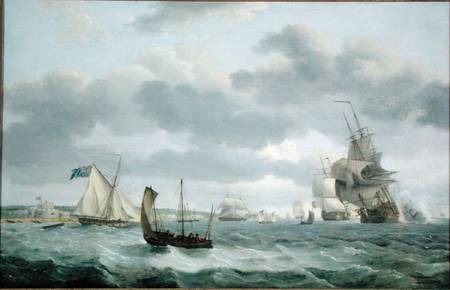 Men-of-War and other Ships in a Breeze off Dover von Thomas Luny