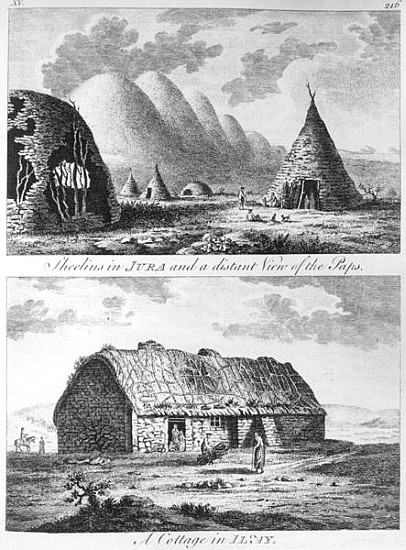 Sheelins in Jura and a distant view of the Paps and A Cottage of Islay, from ''A Tour in Scotland, a von Thomas Pennant