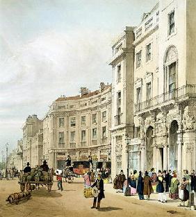 Western side of John Nash's extended Regent Circus (detail) from 'London As It Is', engraved and pub 19th