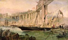 Opening Ceremony of the Royal Albert Bridge, Saltash, with a Paddle Steamer Passing Underneath 1859