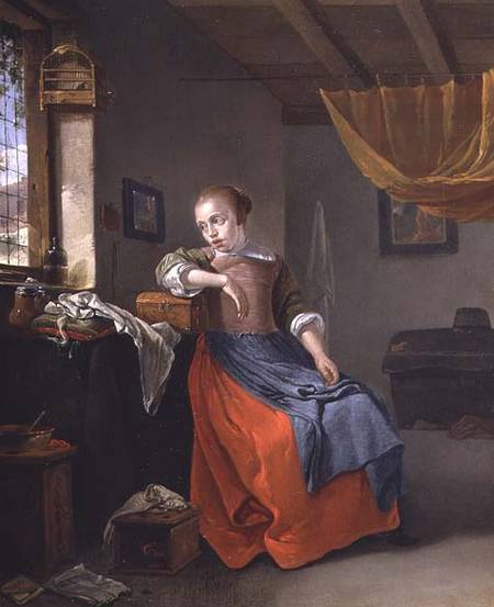 A Seated Woman in an Interior Gazing out of the Window von Thomas Wyck