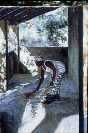 Girl Sweeping I, 2002 (oil on canvas) (see also 188680-681) 