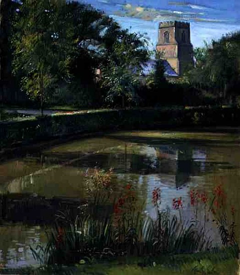 Across the Moat, Bedfield (oil on canvas)  von Timothy  Easton