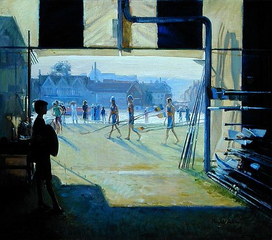 Passing the Boat Tent, Henley, 1993 (oil on canvas)  von Timothy  Easton