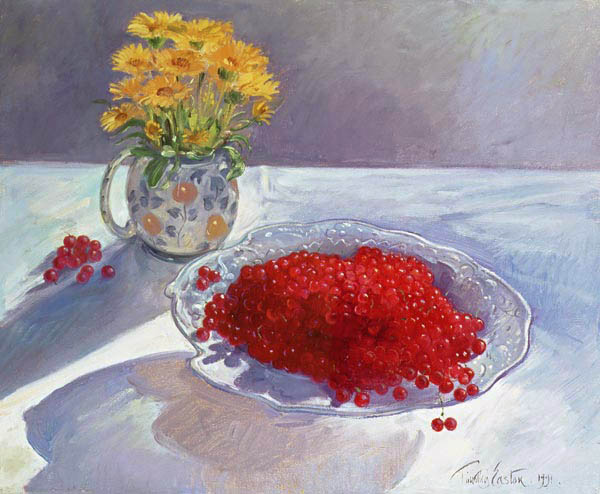 Still Life with Redcurrants and Marigolds, 1991  von Timothy  Easton