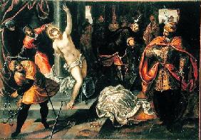 Saint Catherine of Alexandria being whipped in the presence of Emperor Maxentius