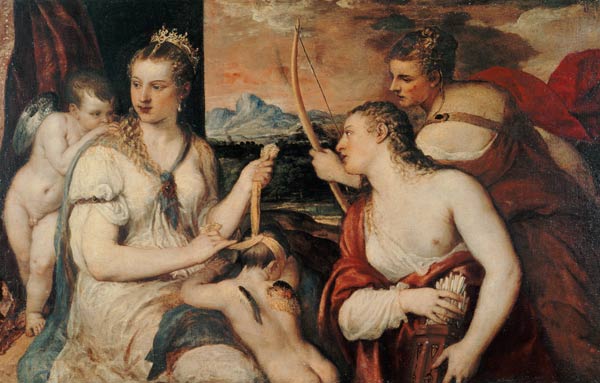 Die Erziehung des Amor von Tizian (Tiziano Vercellio/ Titian)