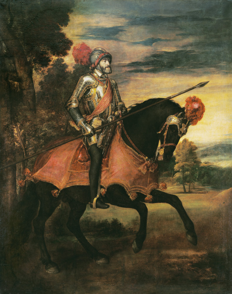 Kaiser Karl V. zu Pferde in der Schlacht bei Mühlberg von Tizian (Tiziano Vercellio/ Titian)