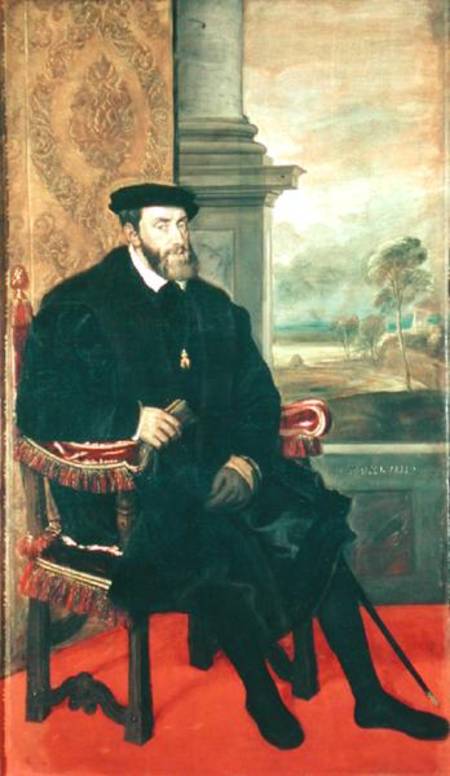 Seated Portrait of Emperor Charles V (1488-1576) von Tizian (Tiziano Vercellio/ Titian)