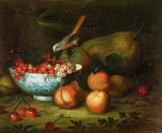 Still Life of fruit with a Finch von Tobias Stranover