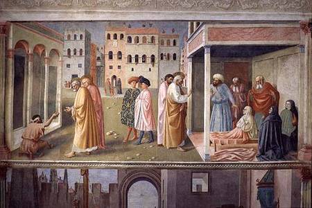 St. Peter healing a cripple, and the raising of Tabitha von Tommaso Masolino da Panicale