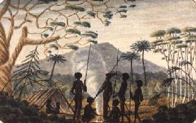 Group of aborigines around a campfire 1813