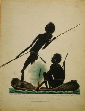 Natives fishing in a bark canoe 1819