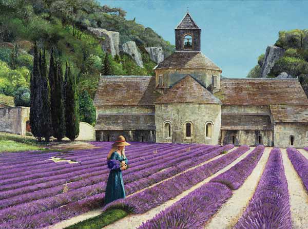 Lavender Picker, Abbaye Senanque, Provence (oil on canvas)  von Trevor  Neal