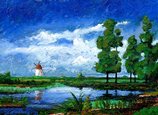 Windmill, Holland, 2006 (oil on board)  von Trevor  Neal