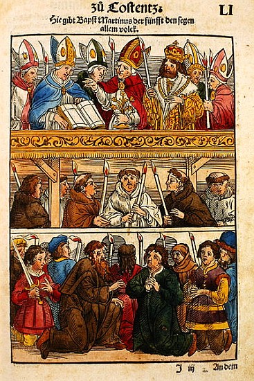 Martin V is elected Pope and blesses the people at the Council of Constance, 1417, from ''Chronik de von Ulrich von Richental