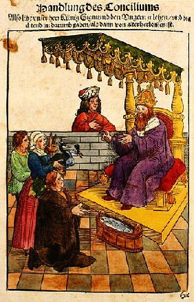 Sigismund performs his feudal duties at the Council of Constance, from ''Chronik des Konzils von Kon