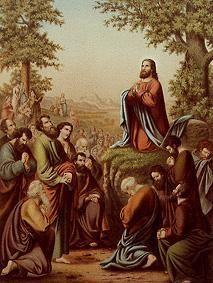 Reproduktion aus der Allivoli-Bibel: Bergpredigt (Christus lehrt das Vaterunser) um 1900