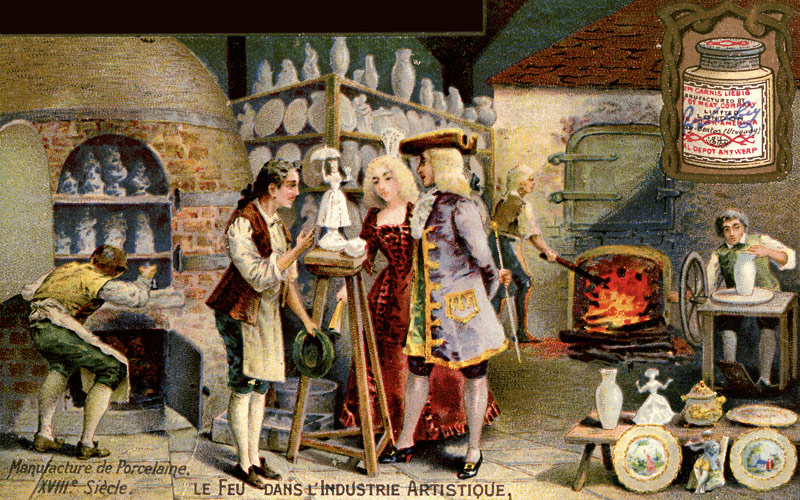 Porzellanmanufaktur im 18. Jahrhundert (Aus einer französischen Werbung) von Unbekannter Künstler