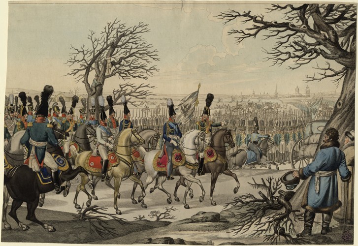 Alexander I. und Friedrich Wilhelm III. vor der Truppen von Unbekannter Künstler