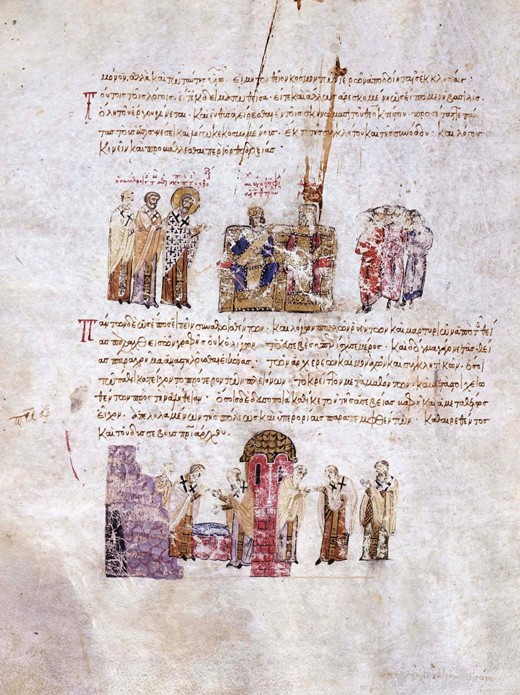 Das Konzil von Konstantinopel 843 (Miniatur aus der Madrider Bilderhandschrift des Skylitzes) von Unbekannter Künstler