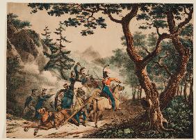 Der Angriff der Kosaken auf französische Kürassiere im Wald 1825