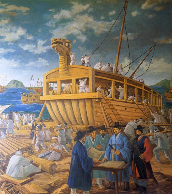 Der Bau des Schildkrötenschiffs (Aus: Zehn Szenen aus dem Leben des Yi Sun-Shin) von Unbekannter Künstler