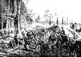 Der Maasübergang der 26. Infanterie-Division (Illustration aus Allgemeiner Kriegszeitung) 1914