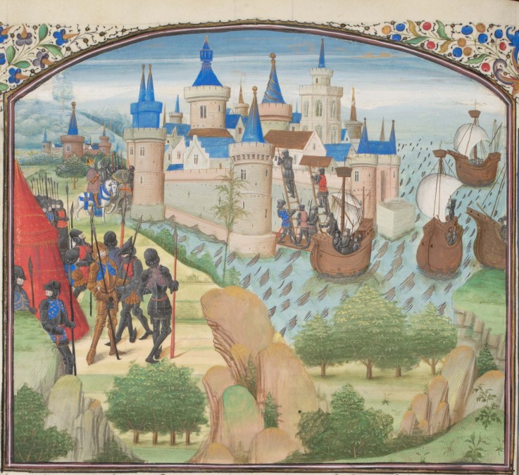 Die Belagerung Konstantinopels 1204. Miniatur aus der "Historia" Wilhelms von Tyrus von Unbekannter Künstler